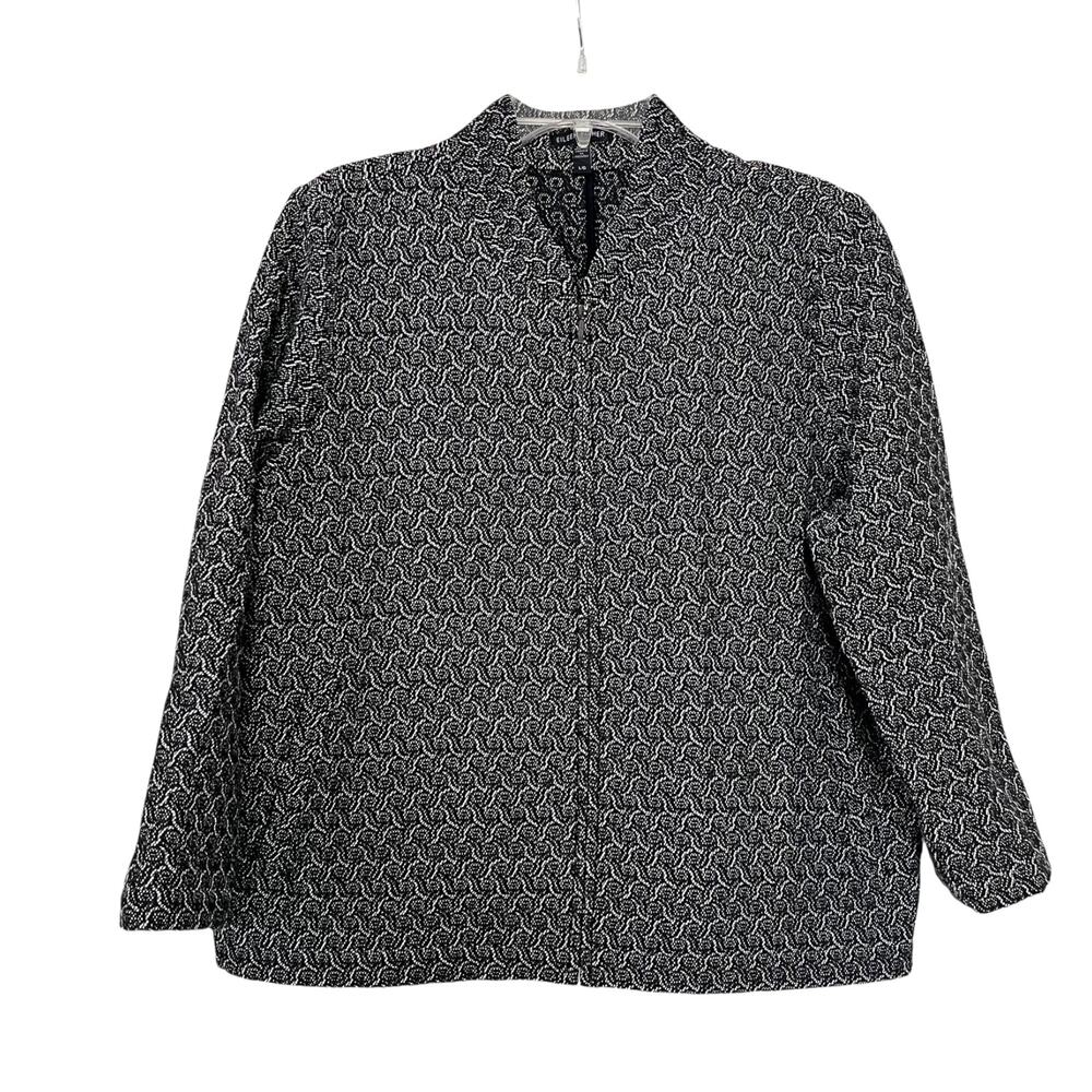 Eileen Fisher Rosette Jacquard Black White Zip Up Jacket Size Large